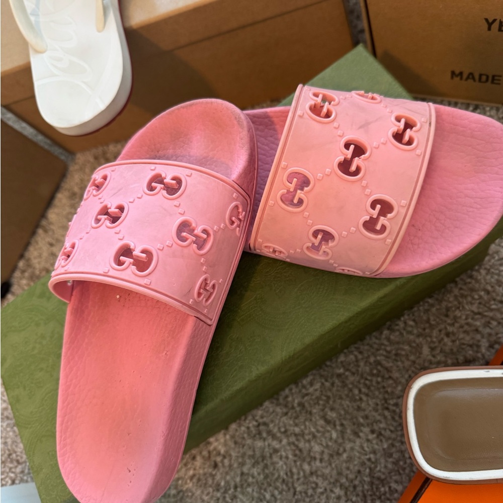 Gucci Pink Rubber Mules